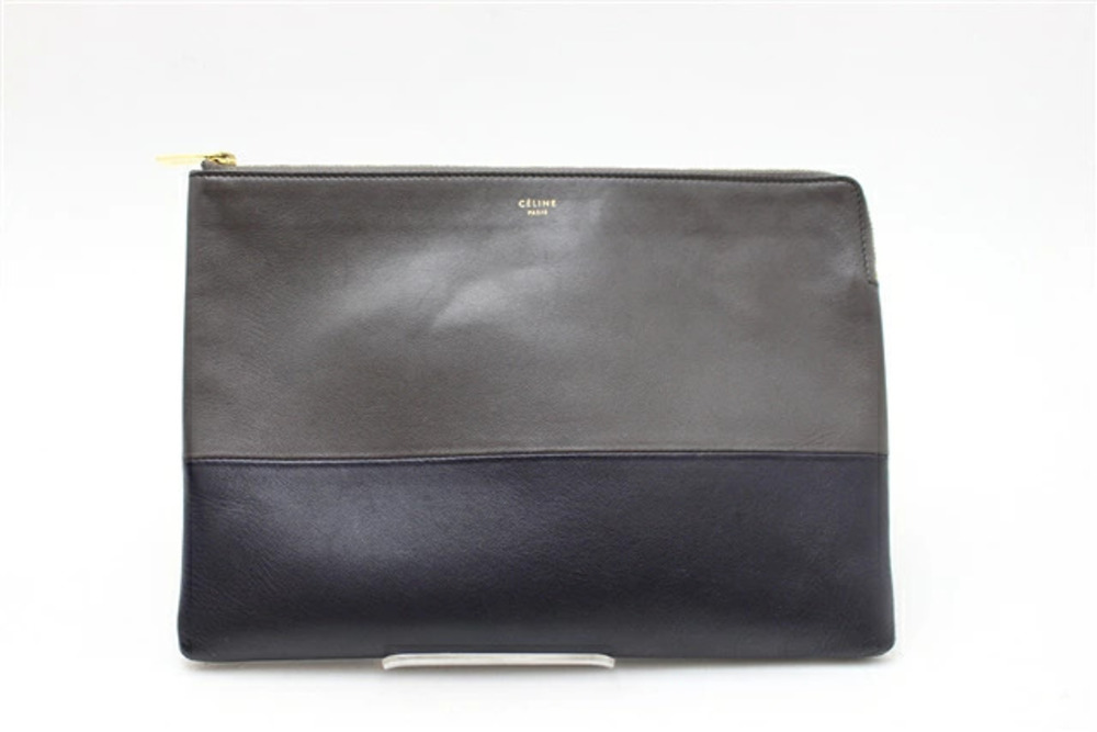 Celine bag clutch Shoulder calfskin Navy Blue gray